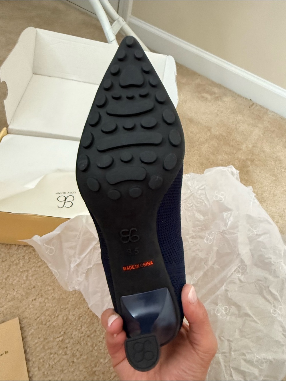Cosy Island Brand New Pointed Knit High Heel Pump in Navy - Picture 3 of 5